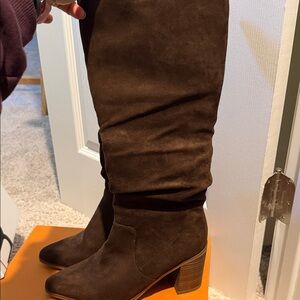 Brown Suede Knee-High Boots